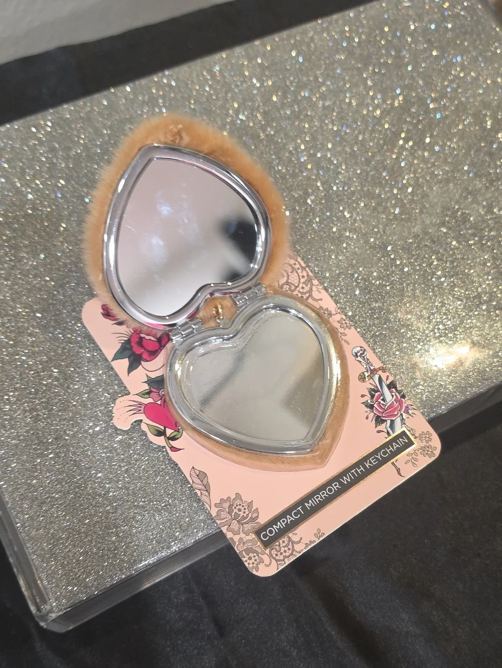 Ed Hardy Faux Fur Compact Mirror w/Keychain